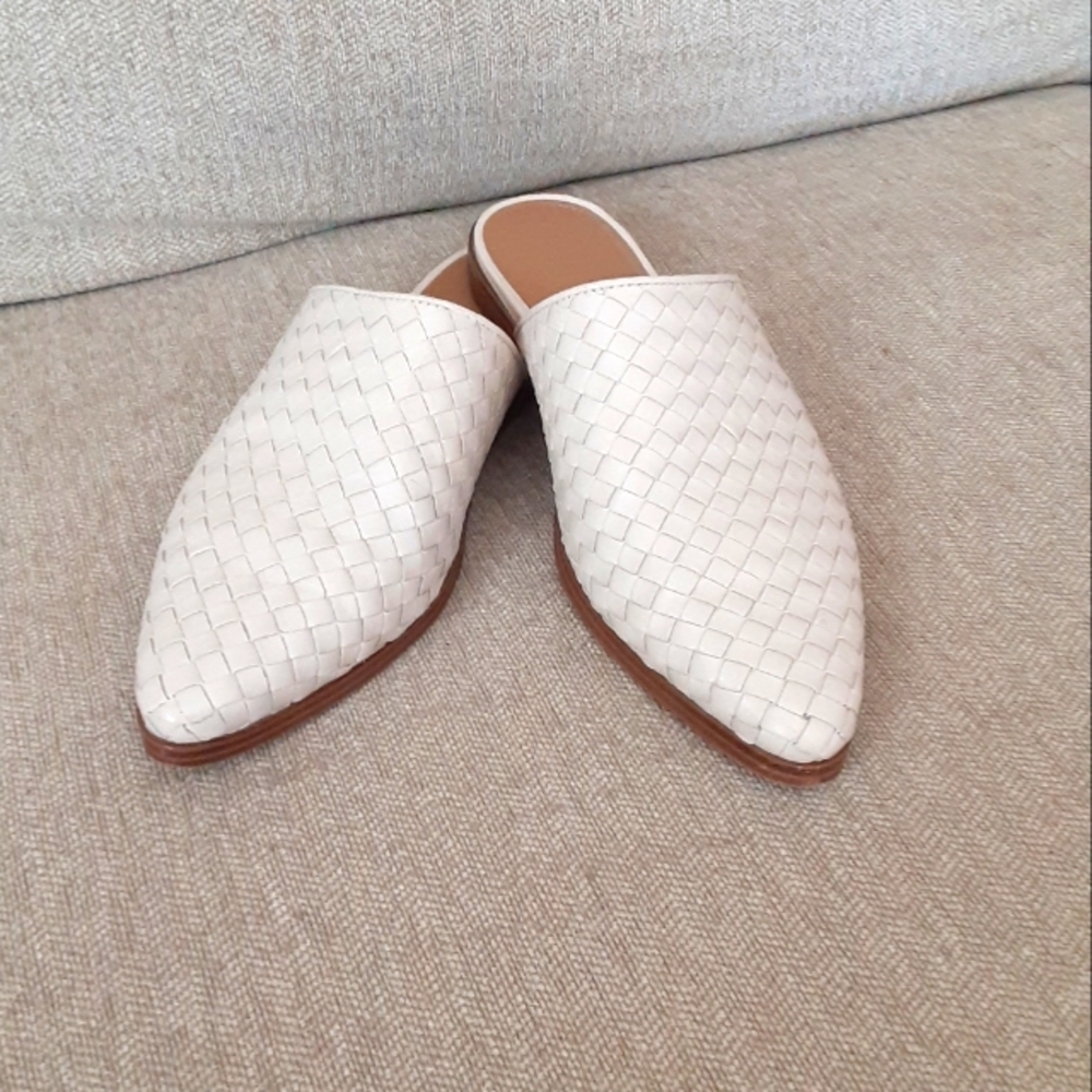 Marc Fisher Elegant Cream Woven Mules